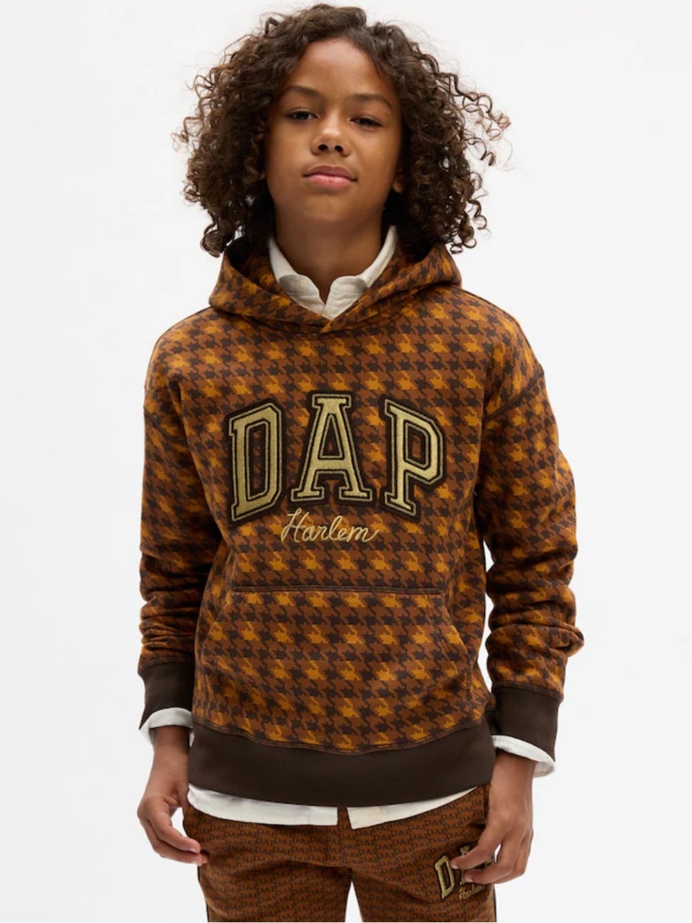 GAP Brown Houndstooth DAP Harlem Logo Hoodie